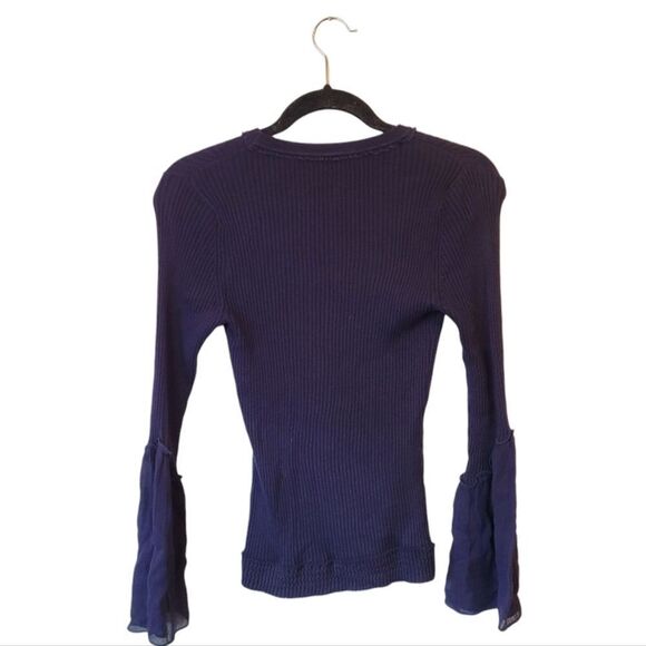 3.1 Phillip Lim Women's Navy Blue Flare Sleeve Ribbed Sweater Size S - Picture 2 of 5